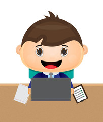 cute kid cartoon sitting play notebook