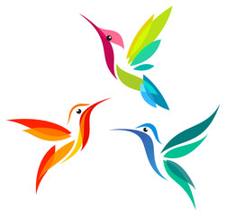 Stylized Hummingbirds - obrazy, fototapety, plakaty