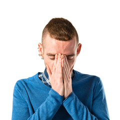 frustrated man over isolated white background