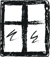 cartoon simple window charcoal line art