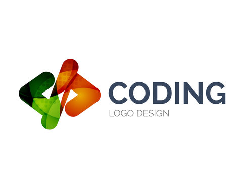 Code icon logo design made of color pieces