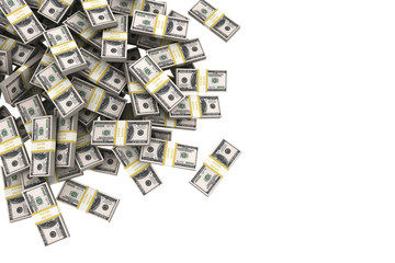 Stack of 100 dollars USA on white background.