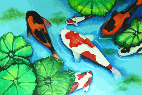 koi fish swiming in water painting background
