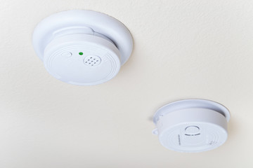 Smoke fire and carbon monoxide alarm on the ceiling