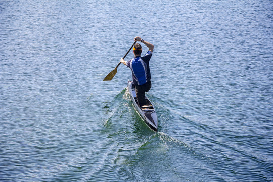 Man rowing in a canoe