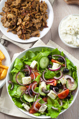 Greek Salad with Gyros and Fries