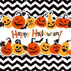 Halloween background of cheerful pumpkins.