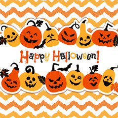 Halloween background of cheerful pumpkins.