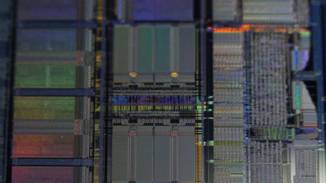 Inside the chip. Extreme close-up. Shooting through a microscope
