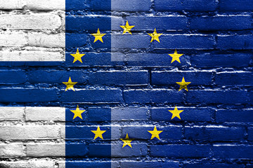 Finland and European Union Flag painted on brick wall