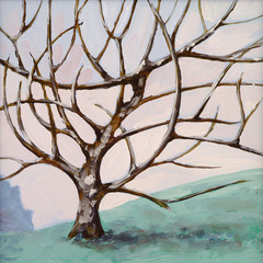 a painting of a leafless tree