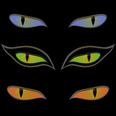 Obraz premium Three pairs of cat eyes over black