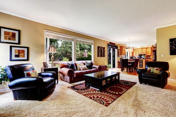 Luxury family room with comfortable leather couch