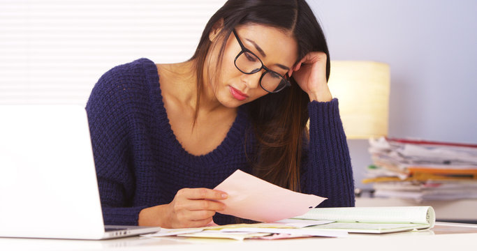 Japanese Woman Doing Taxes