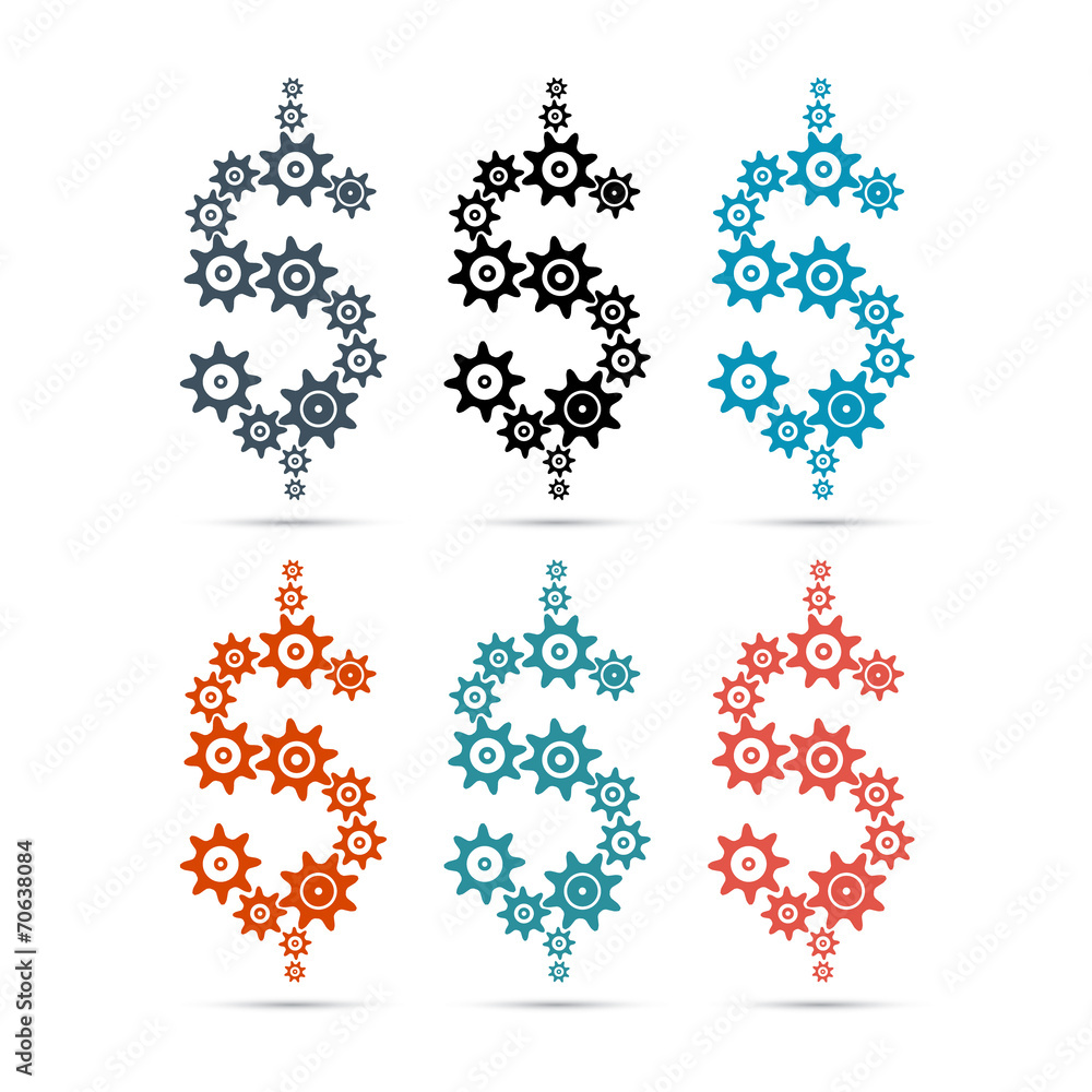 Wall mural Vector Dollar Symbol - Sign Made From Cogs - Gears