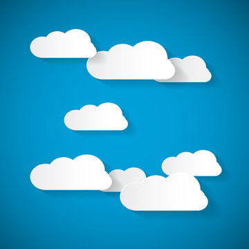 Vector Clouds Cut From Paper on Blue Sky Background