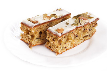 Walnut pie under a sweet glaze