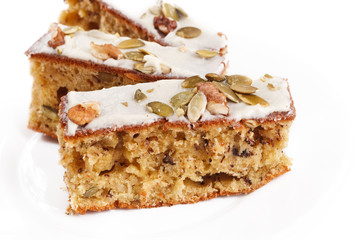 Walnut pie under a sweet glaze