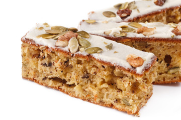 Walnut pie under a sweet glaze