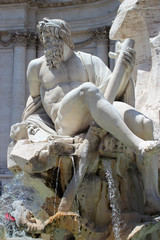 Detail of Fountain of the Four Rivers in Navona Square of Rome,