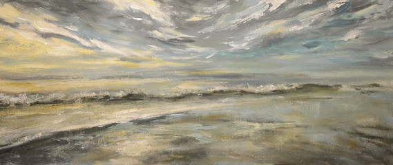 Sea after storm.Acrylic painting on canvas.