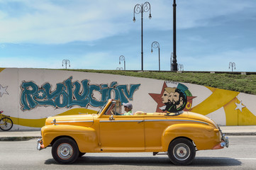Yellow taxi in Havana, Cuba