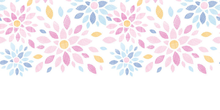 Abstract textile colorful flowers horizontal seamless pattern