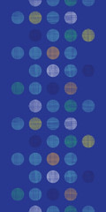 Abstract textile polka dots on blue vertical seamless pattern