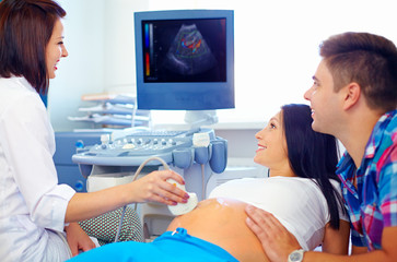 happy couple on ultrasound, determines the gender of child