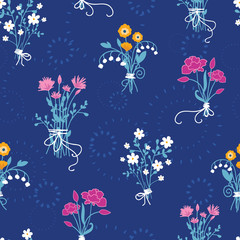 Fototapeta na wymiar Fresh flower bouquets seamless pattern background