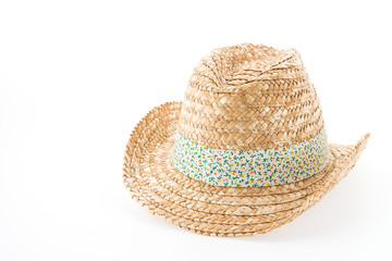 Summer beach straw hat isolated on white background