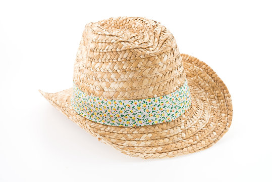 Summer beach straw hat isolated on white background