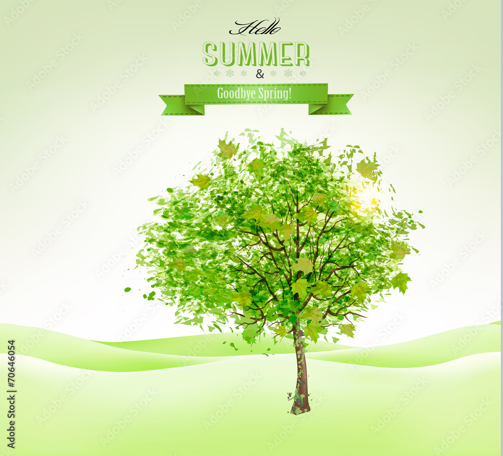 Aufkleber summer background with a green tree. vector.