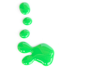 close up of nail polish drop on white background