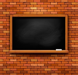Brick wall with a blackboard. Vector.