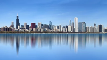 Rolgordijnen Chicago Skyline vanaf Lake Michigan © jeremyreds