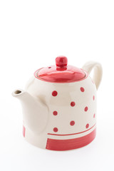 Polka dot tea pot isolated on white background