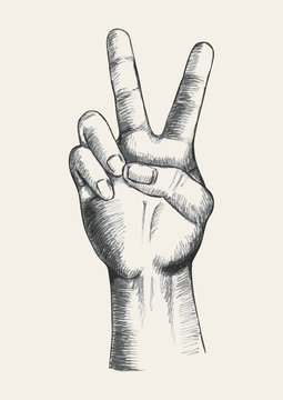 Sketch of a hand gesturing victory symbol