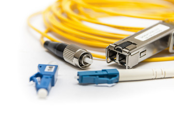 Optic fiber with connector isolated on white