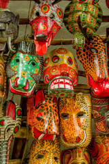 Fototapeta premium mayan wooden masks guatemala market
