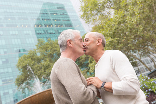 Gay Couple Kissing at Park in New York