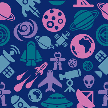 Space Icons in Seamless Background