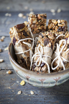 homemade rustic granola bars with dried fruits