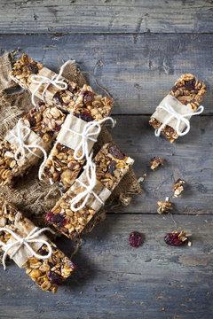 homemade rustic granola bars with dried fruits
