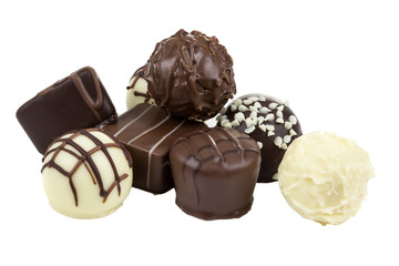 Dark and white chocolate on a white background