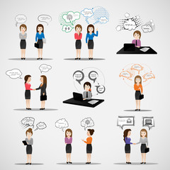 Business People With Speech Bubbles - Isolated On Gray