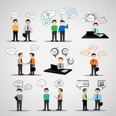 Fototapeta na wymiar Business People With Speech Bubbles - Isolated On Gray