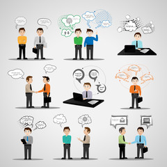 Business People With Speech Bubbles - Isolated On Gray
