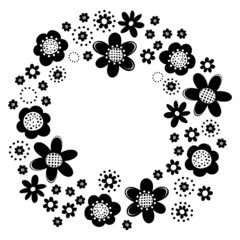 czarne kwiaty i kropki wieniec na białym tle