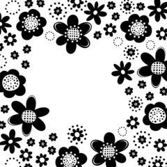 czarne kwiaty i kropki rama na białym tle